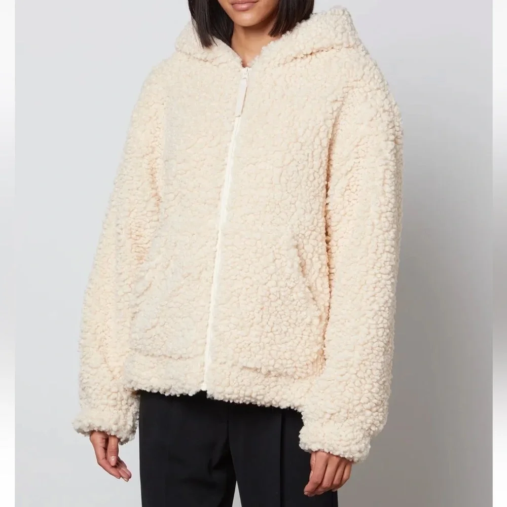 NEW ! NWT HELMUT LANG Hooded Faux Shearling Jacket Winter White Size S